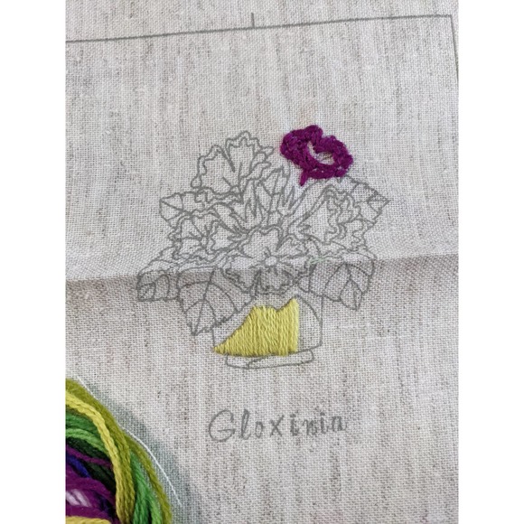 Vintage 70s Floral Crewel Embroidery Kit "Gloxinia" Stitchkins Instant Stitchery - Picture 4 of 7